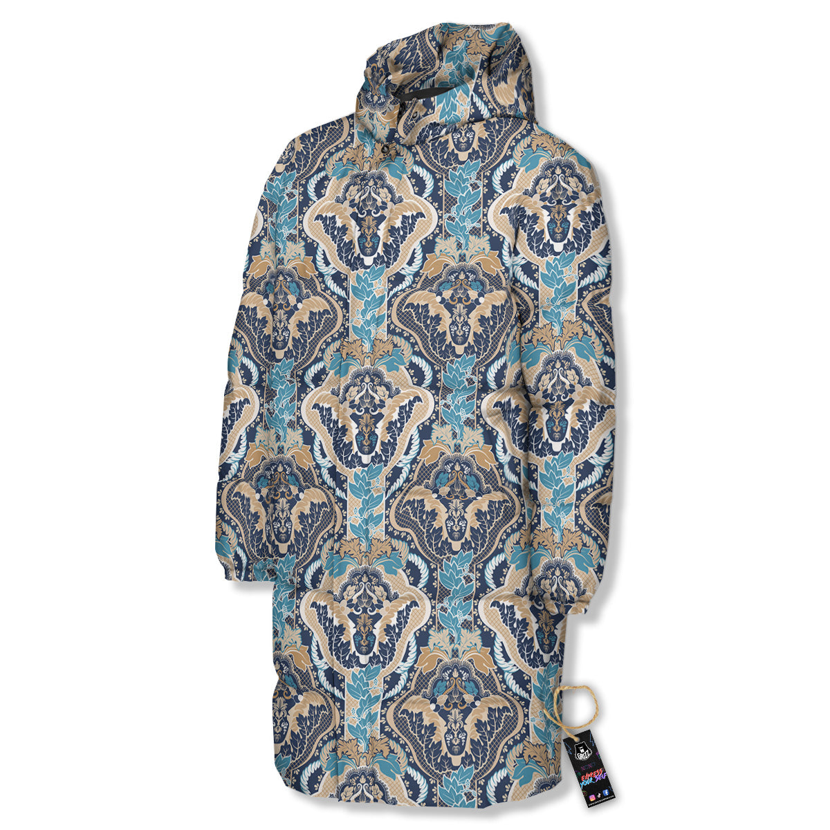 Geometric Indian Ornamental Print Pattern Long Down Jacket-grizzshop