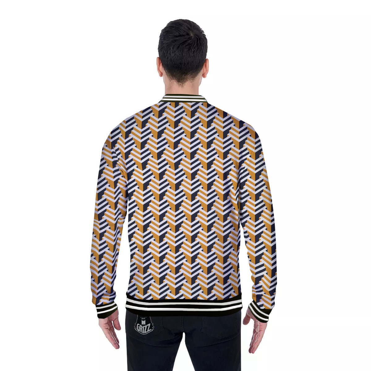 Geometric Isometric Print Pattern Baseball Jacket-grizzshop