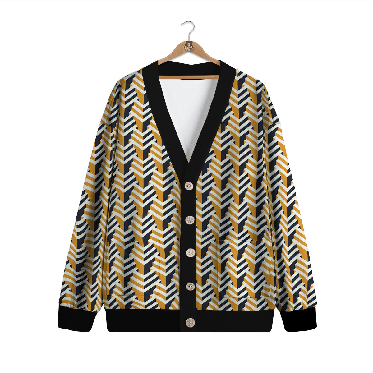 Geometric Isometric Print Pattern Cardigan-grizzshop