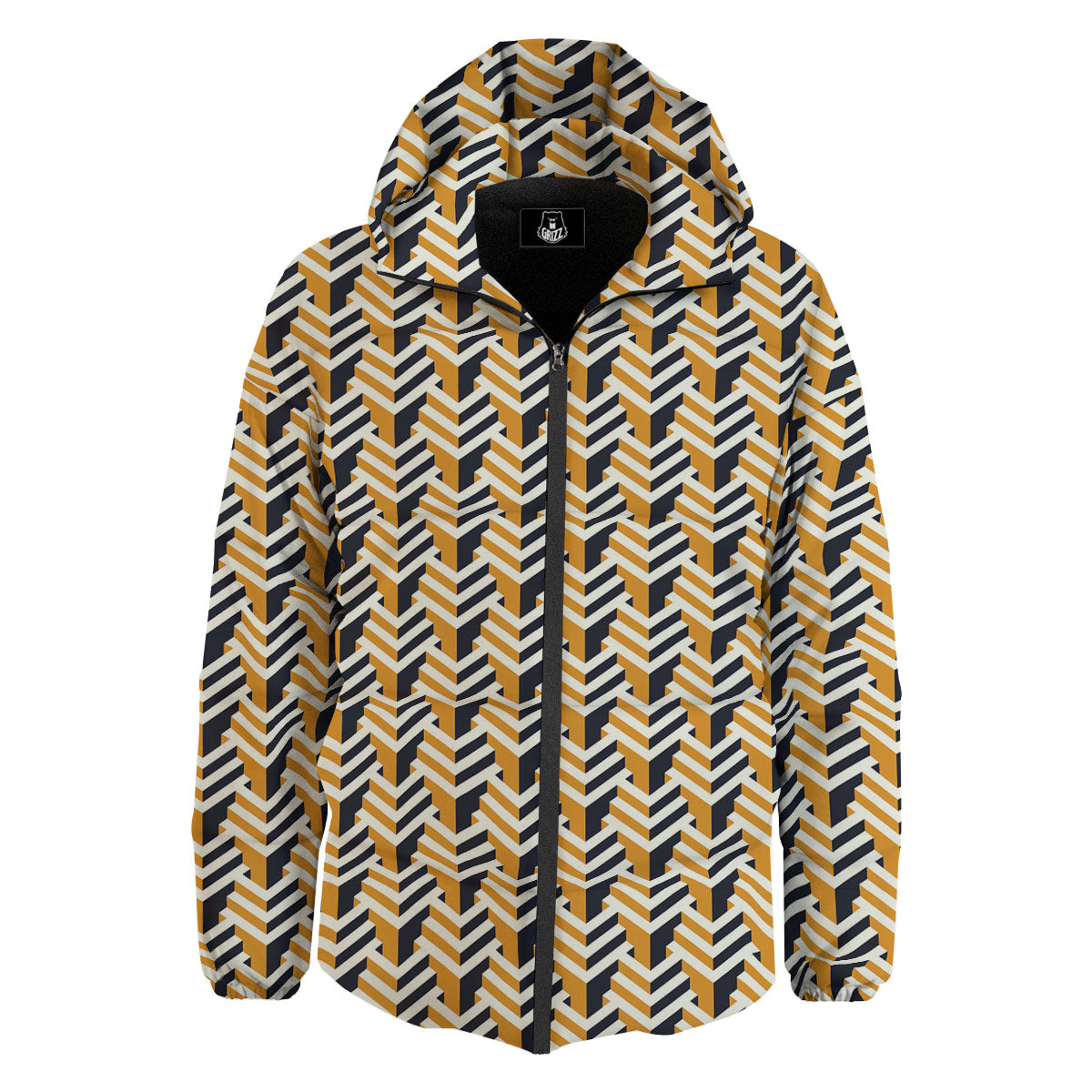 Geometric Isometric Print Pattern Down Jacket-grizzshop