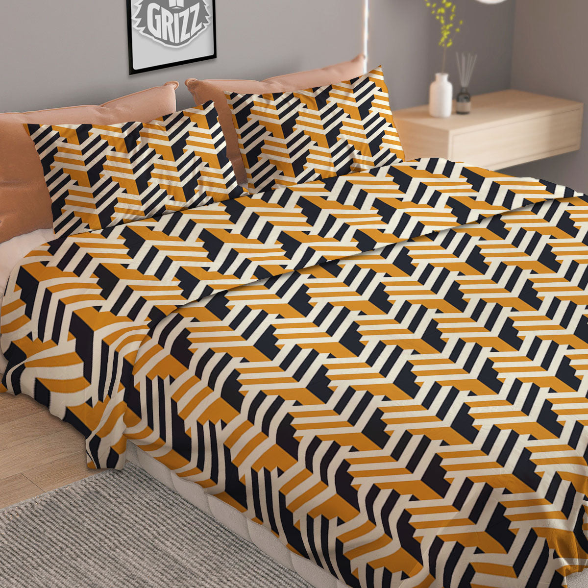 Geometric Isometric Print Pattern Duvet Cover Bedding Set-grizzshop