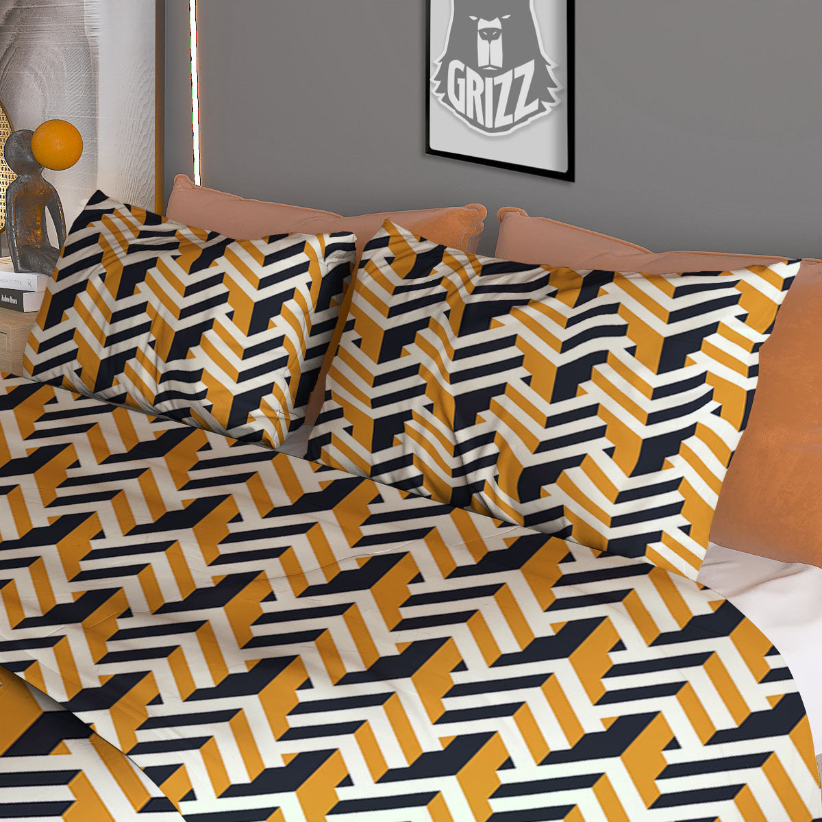 Geometric Isometric Print Pattern Duvet Cover Bedding Set-grizzshop