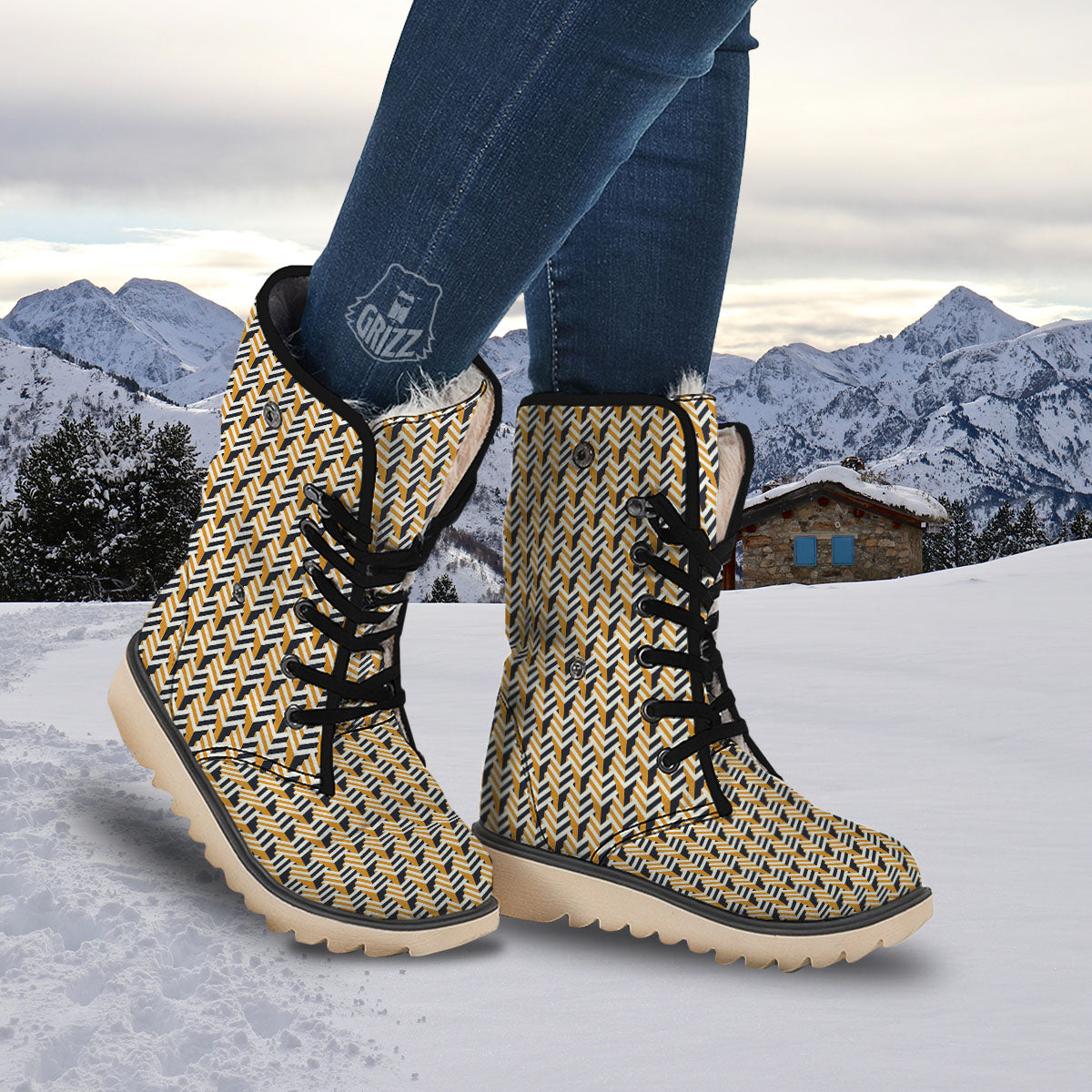 Geometric Isometric Print Pattern Snow Boots-grizzshop
