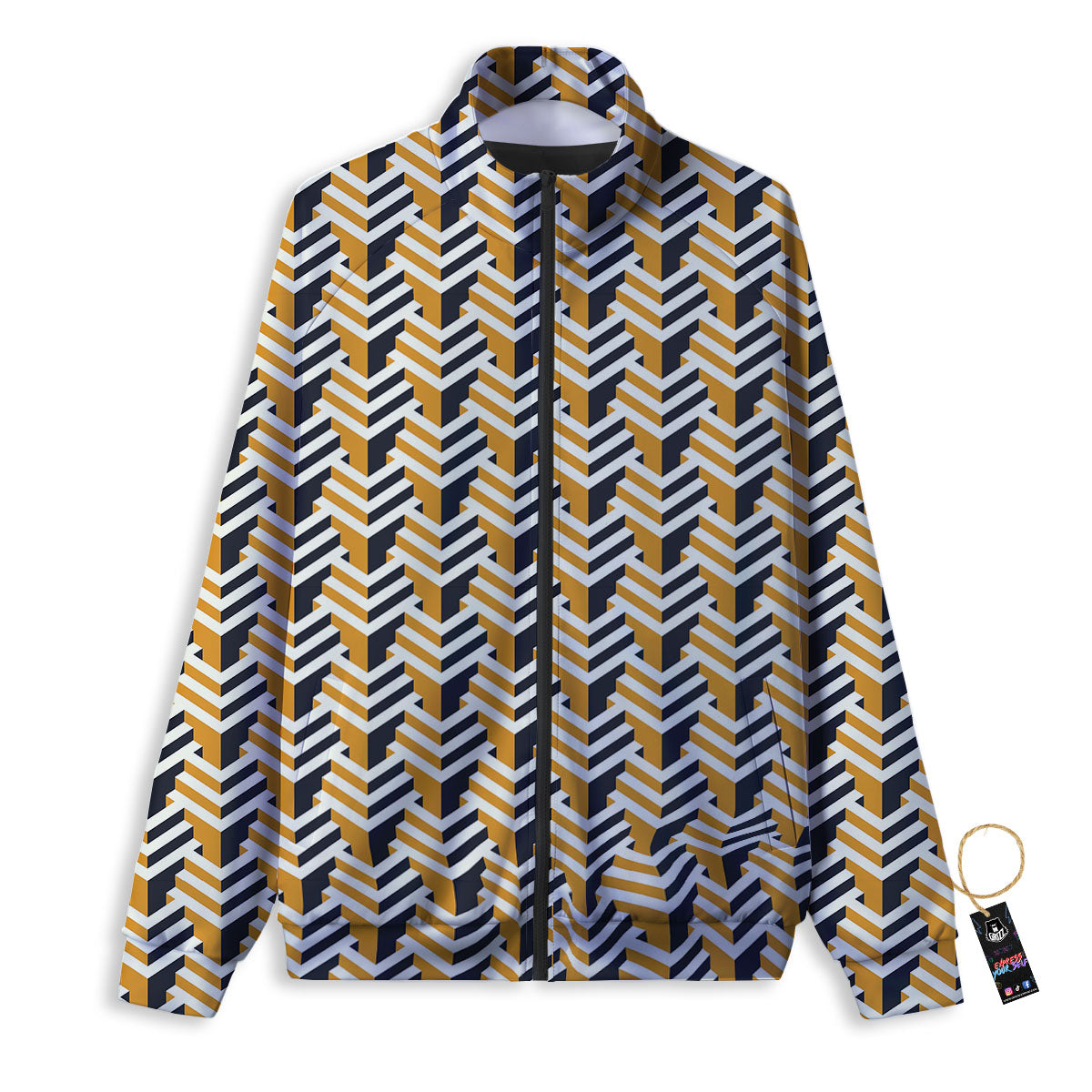 Geometric Isometric Print Pattern Track Jacket-grizzshop