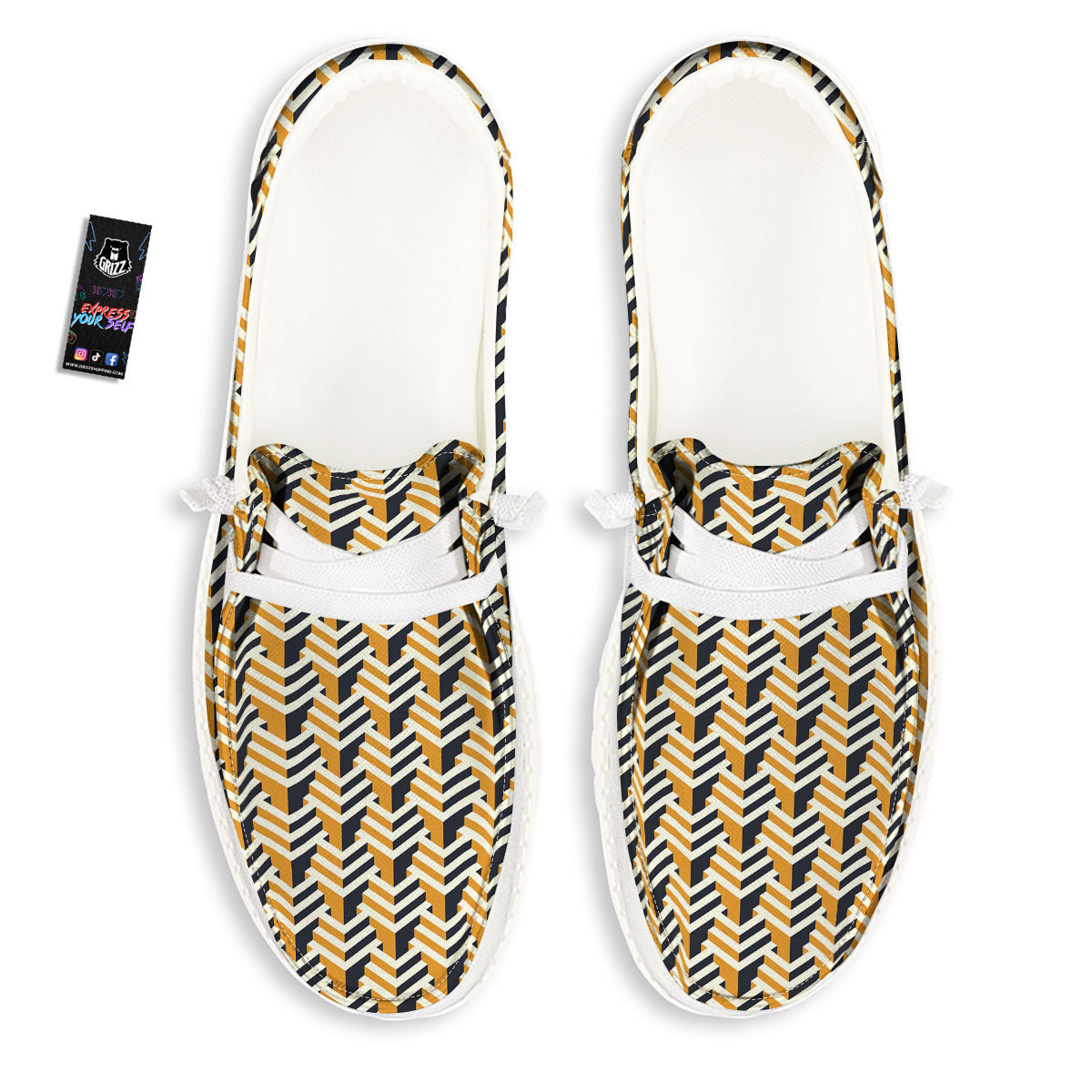 Geometric Isometric Print Pattern White Loafers-grizzshop