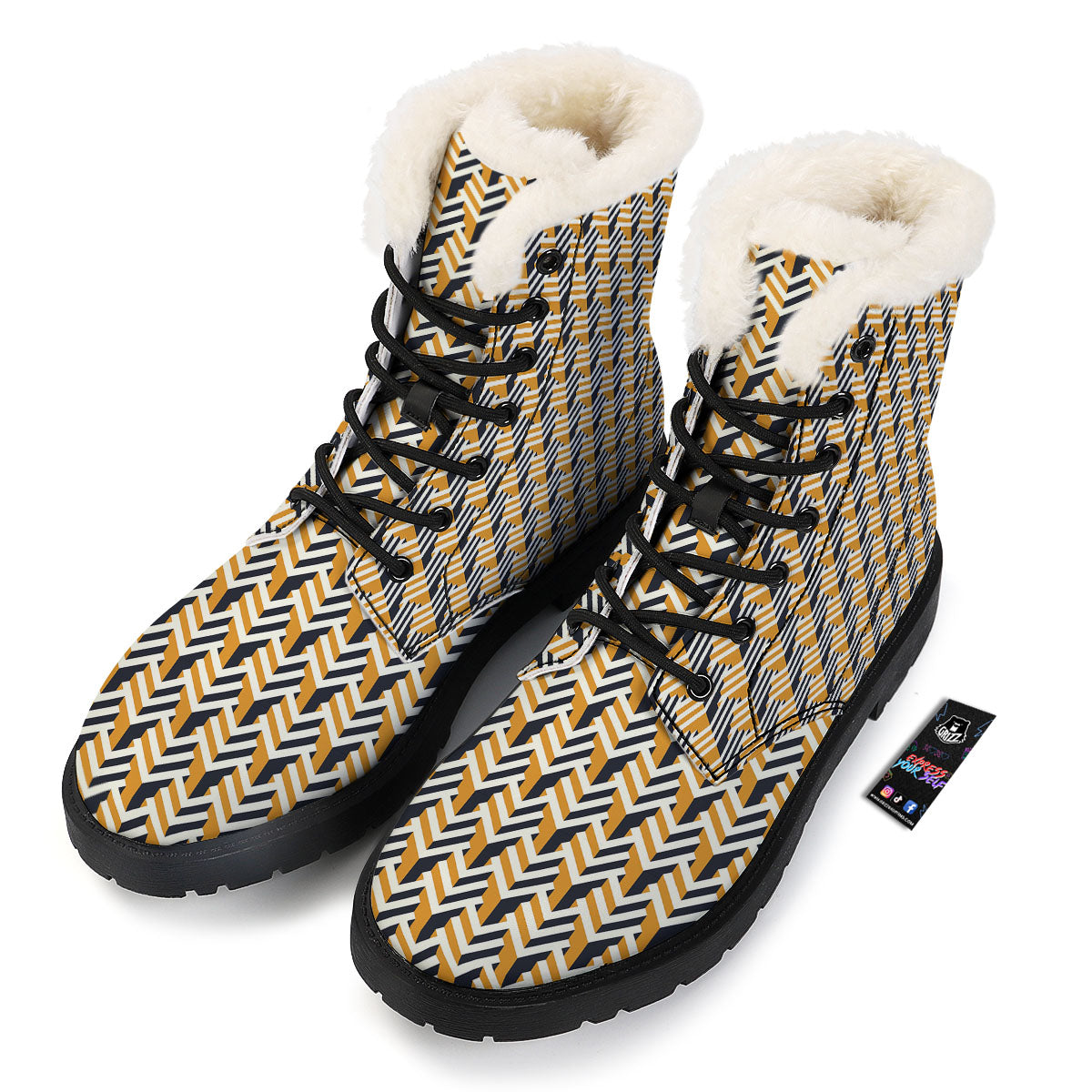 Geometric Isometric Print Pattern Winter Boots-grizzshop