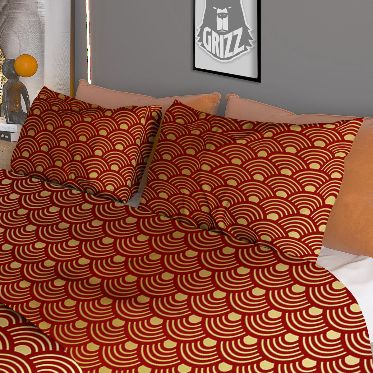 Geometric Japanese Print Pattern Duvet Cover Bedding Set
