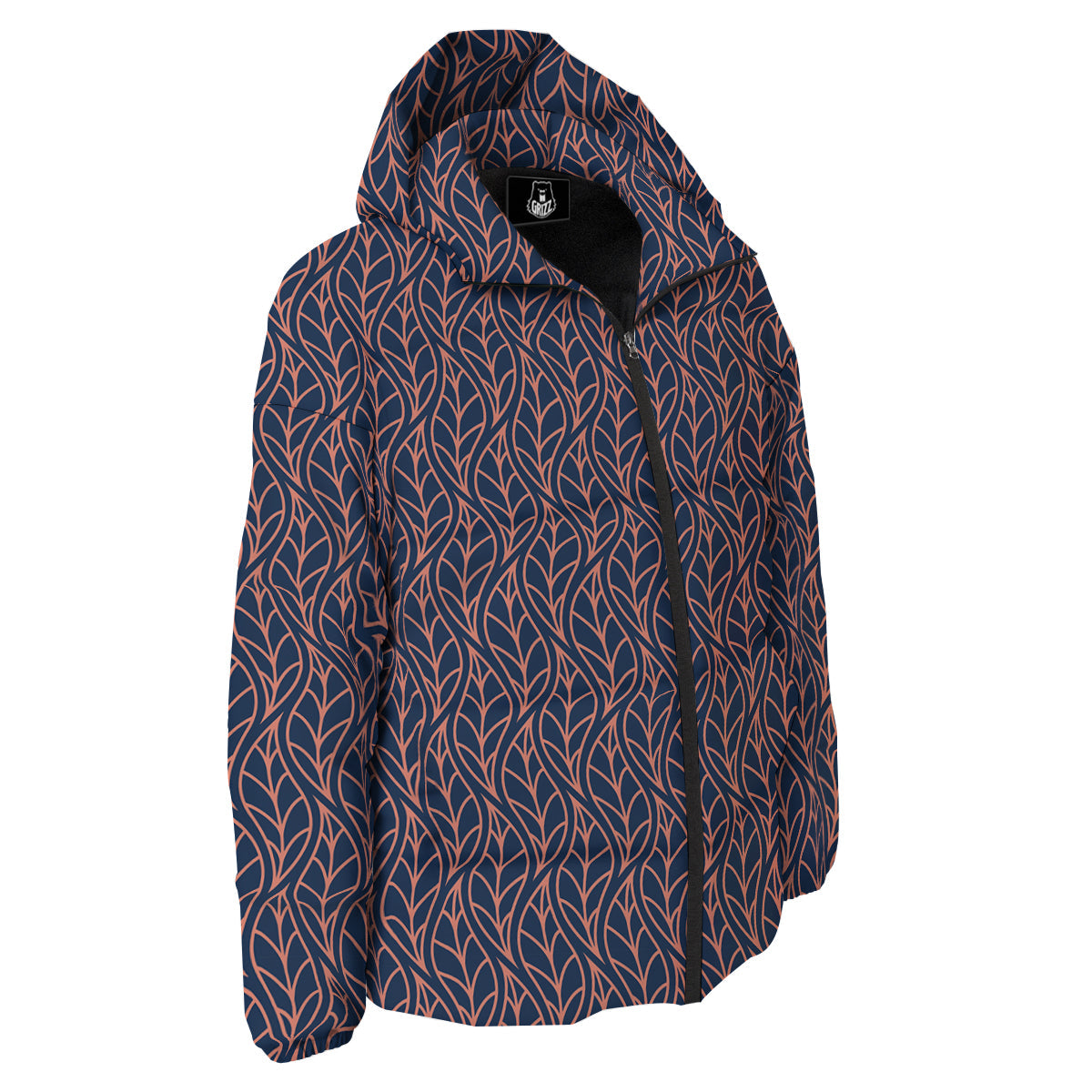 Geometric Leaf Vintage Print Pattern Down Jacket-grizzshop