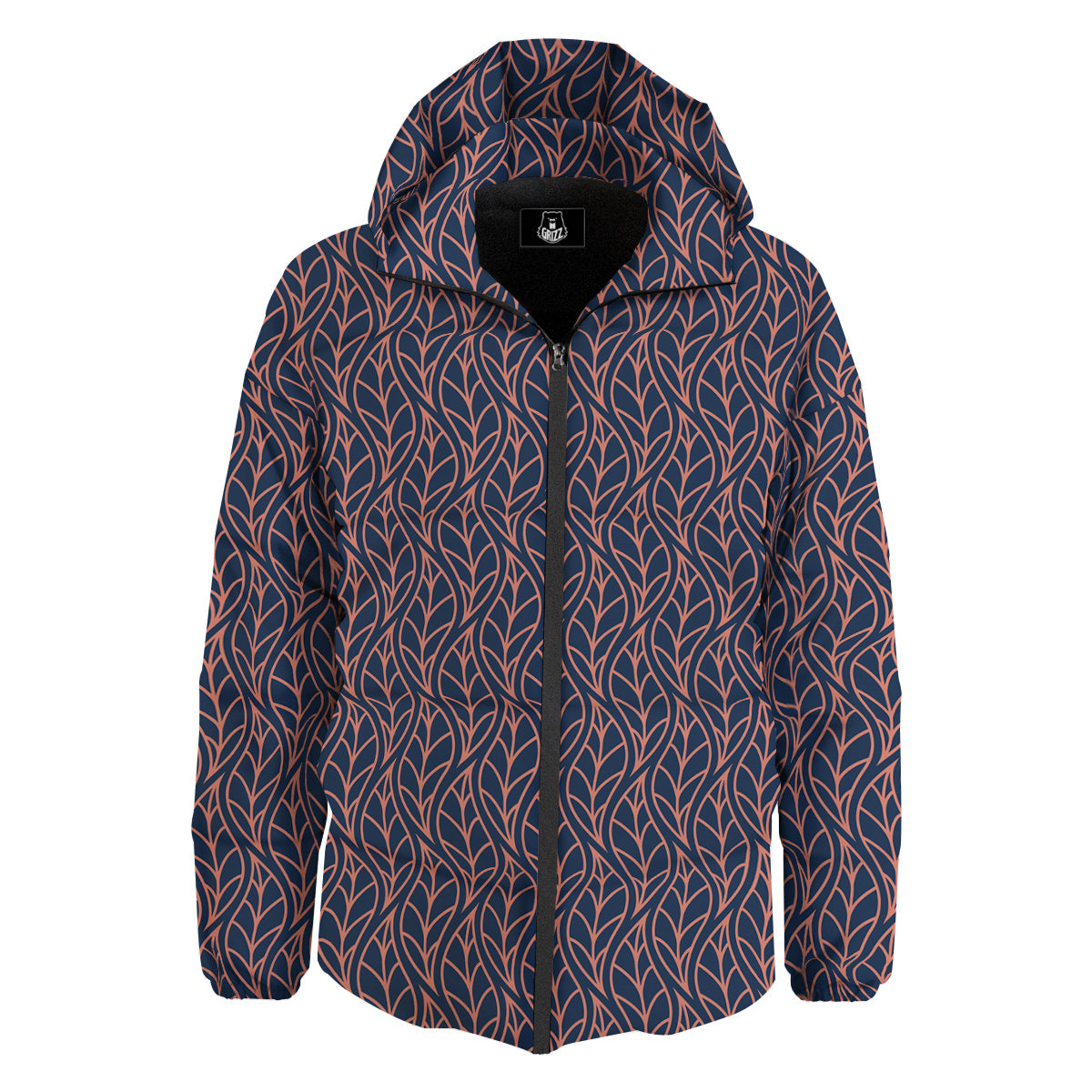 Geometric Leaf Vintage Print Pattern Down Jacket-grizzshop