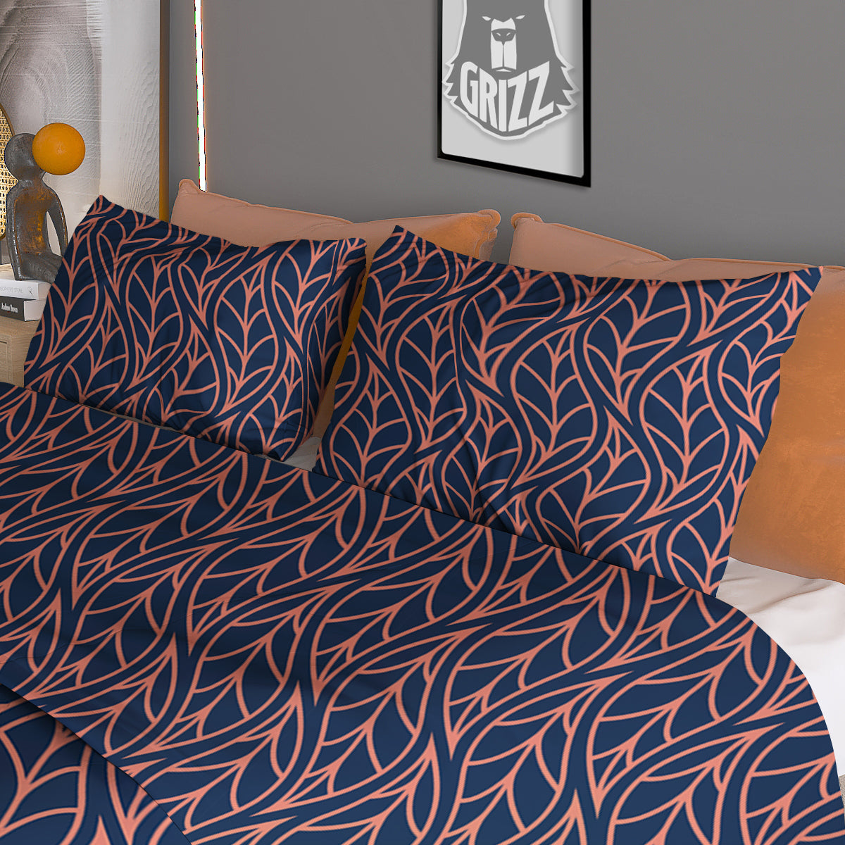 Geometric Leaf Vintage Print Pattern Duvet Cover Bedding Set