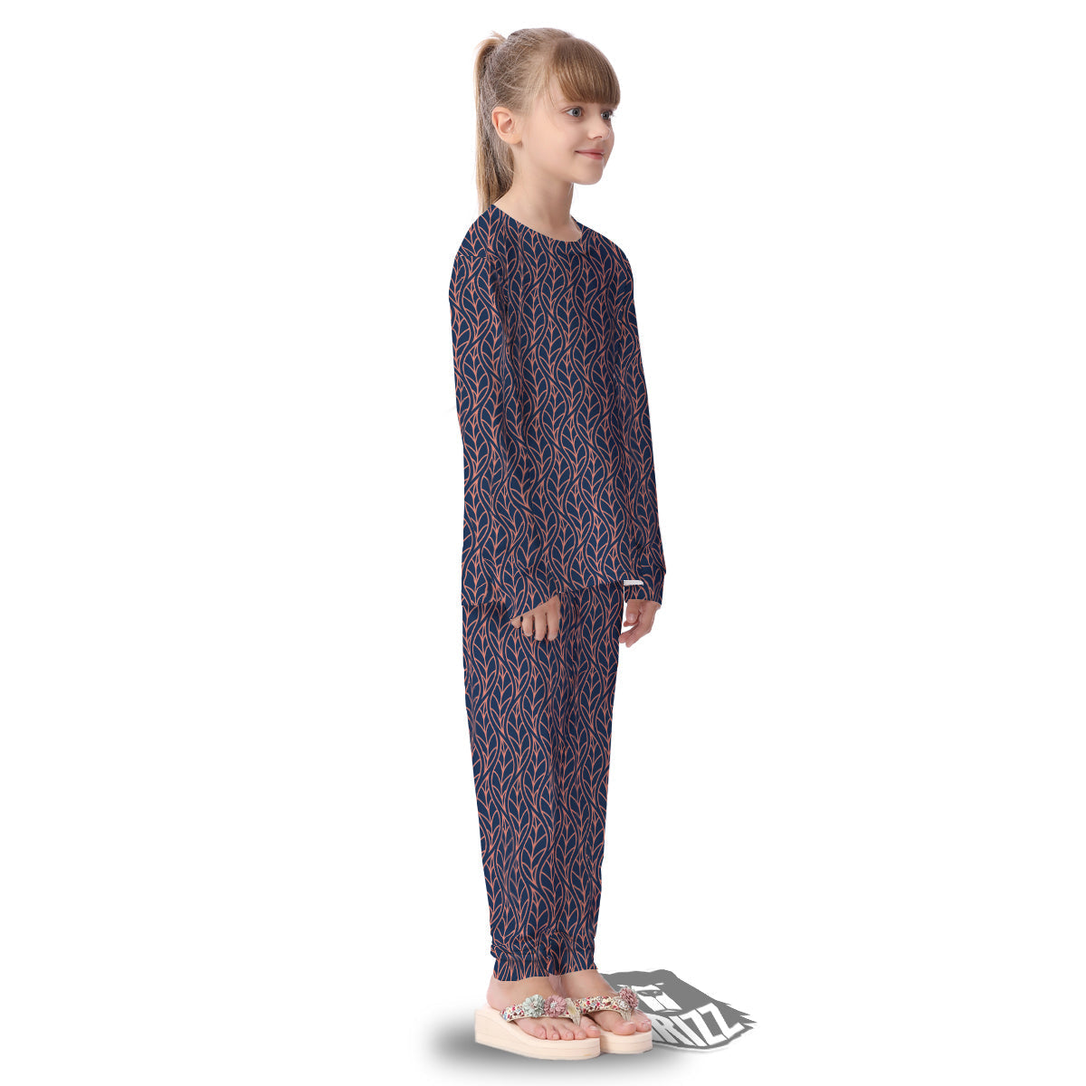 Geometric Leaf Vintage Print Pattern Kid's Pajamas-grizzshop