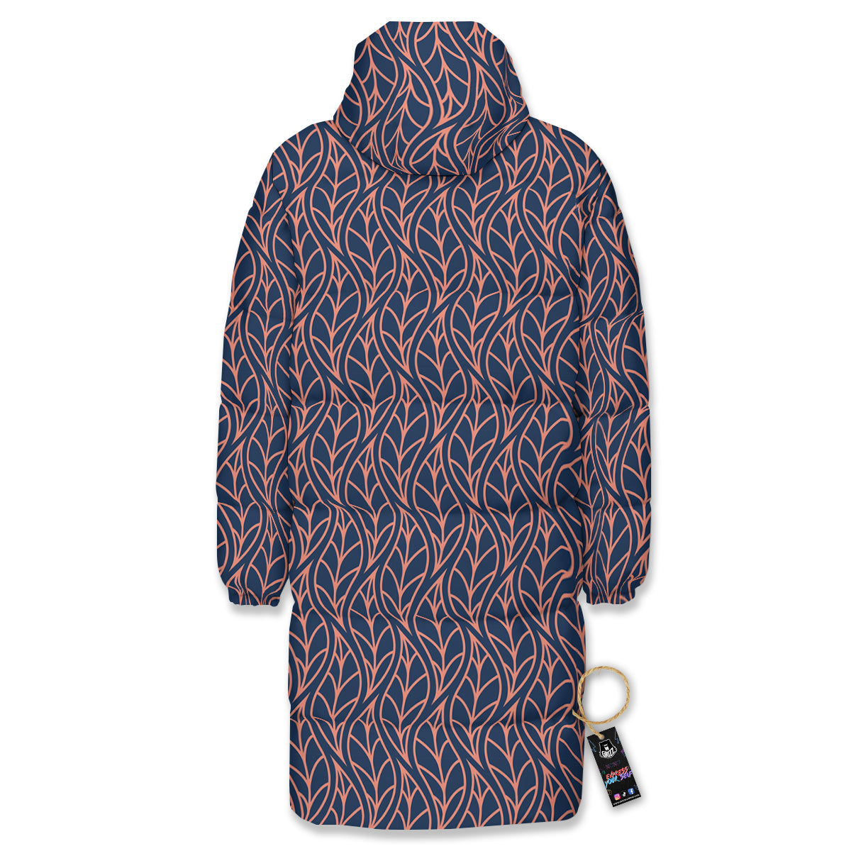 Geometric Leaf Vintage Print Pattern Long Down Jacket-grizzshop