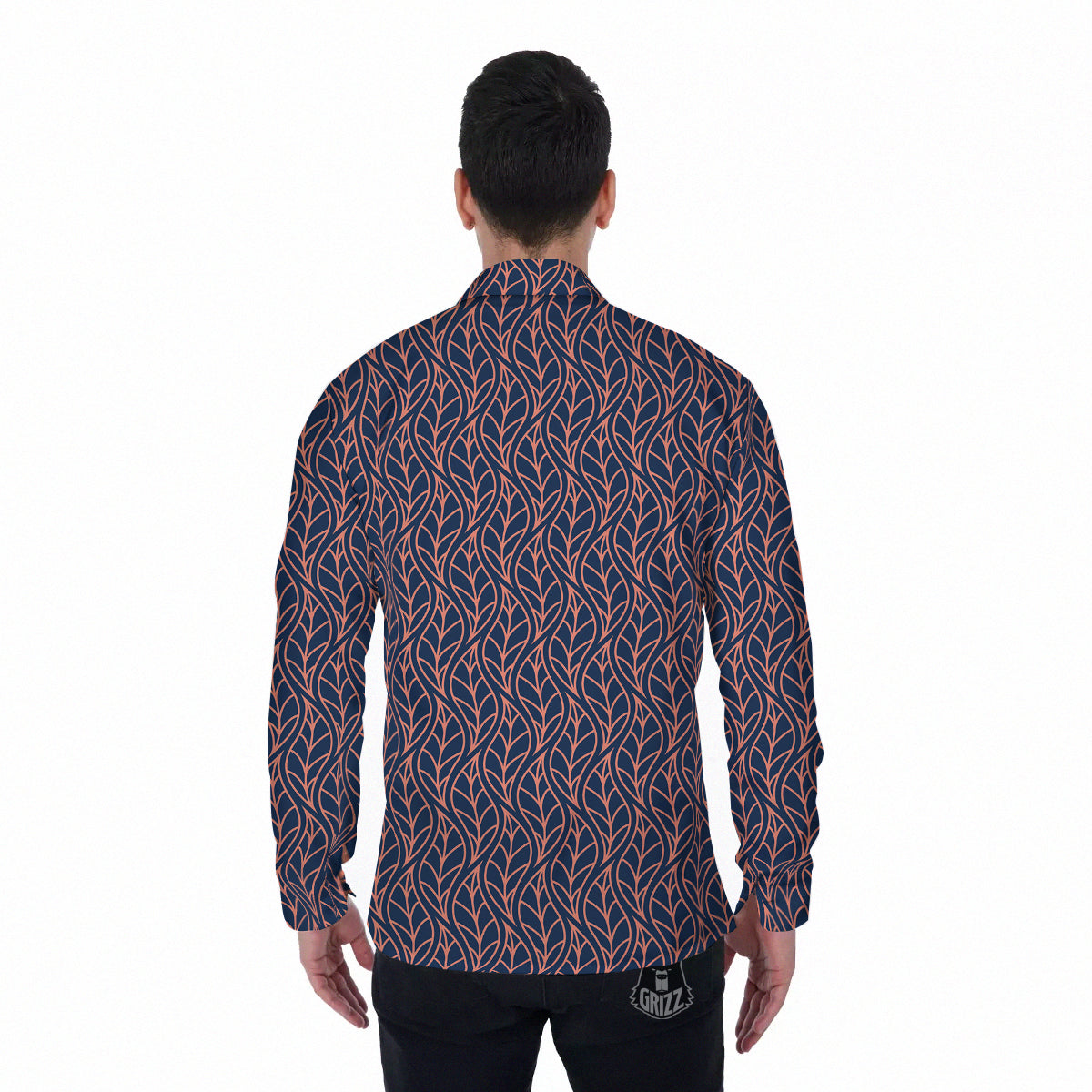 Geometric Leaf Vintage Print Pattern Men's Long Sleeve Shirts-grizzshop