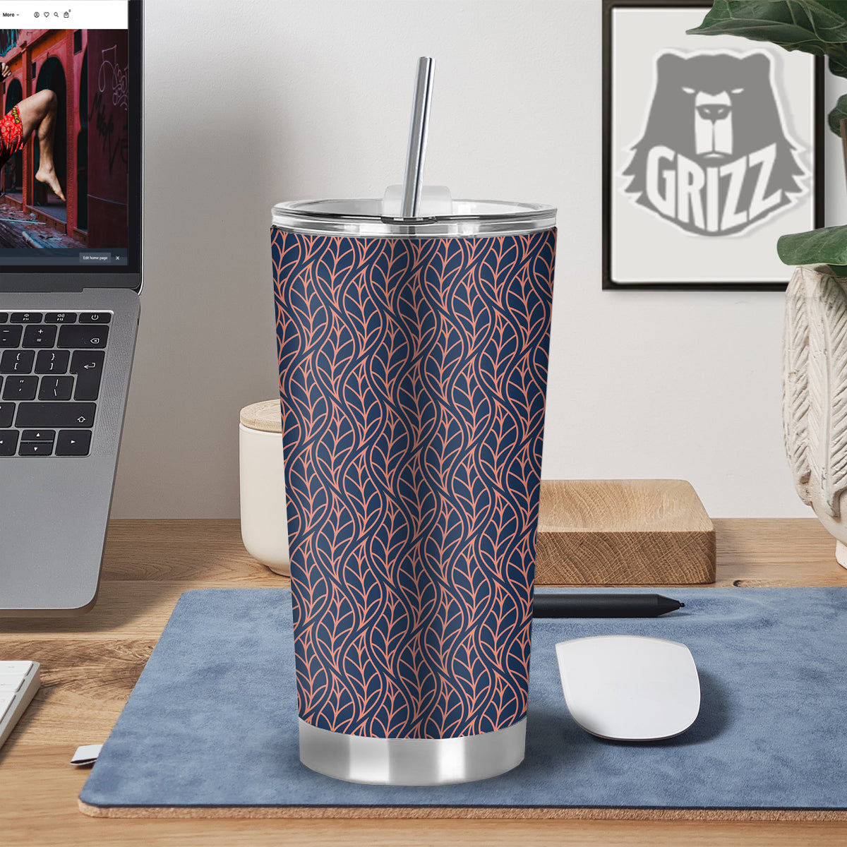 Geometric Leaf Vintage Print Pattern Tumbler-grizzshop