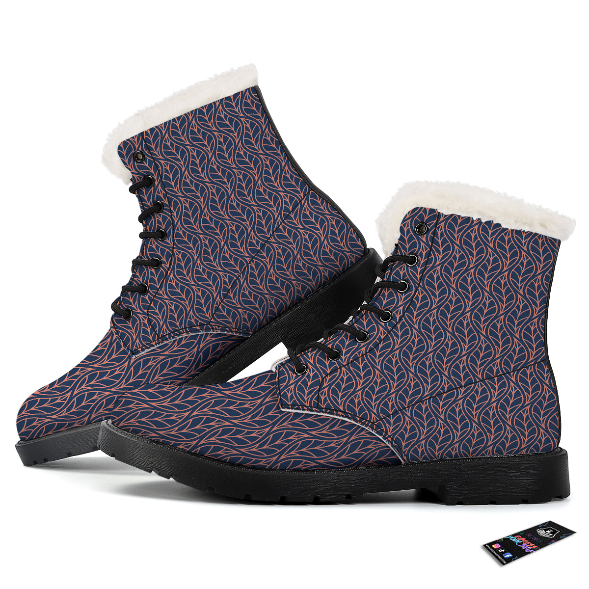 Geometric Leaf Vintage Print Pattern Winter Boots-grizzshop