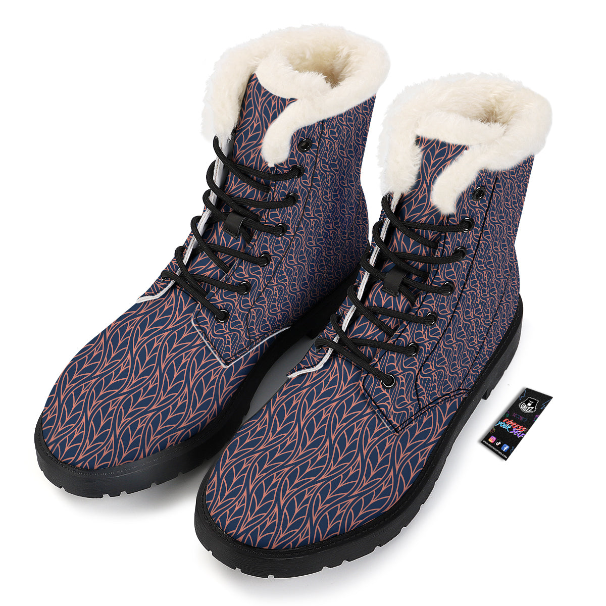 Geometric Leaf Vintage Print Pattern Winter Boots-grizzshop