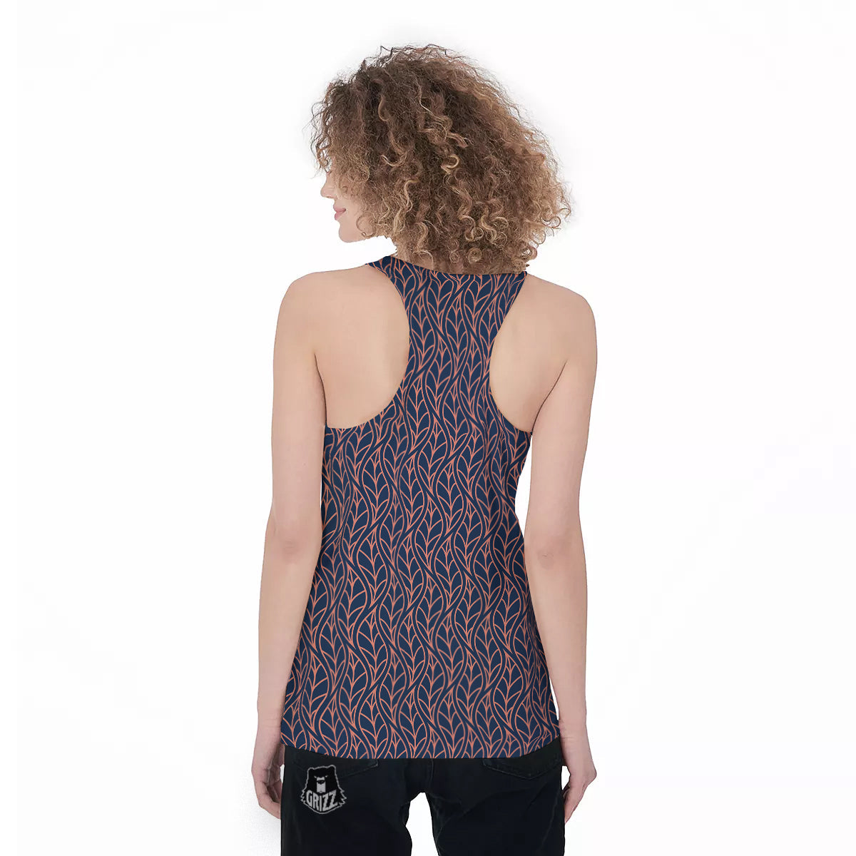 Geometric Leaf Vintage Print Pattern Women's Racerback Tank Top-grizzshop