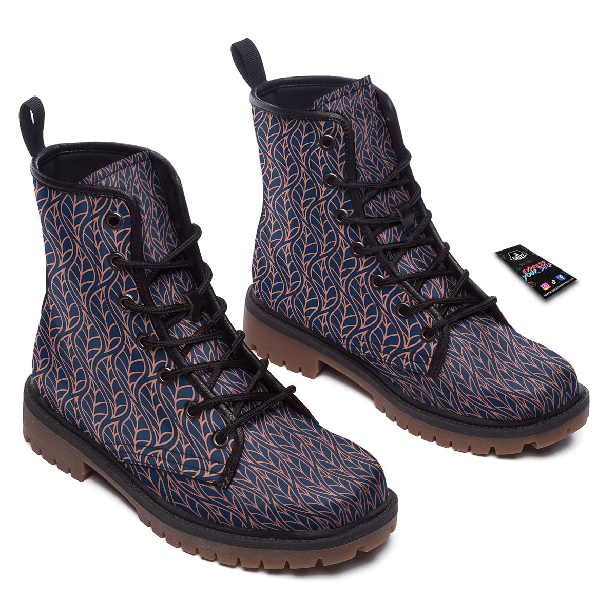 Geometric Leaf Vintage Print Pattern Work Boots-grizzshop