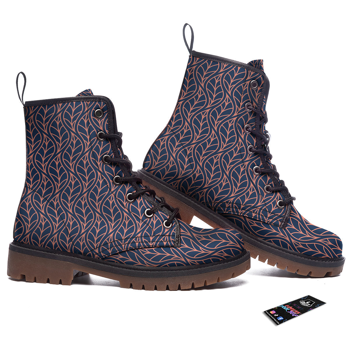 Geometric Leaf Vintage Print Pattern Work Boots-grizzshop