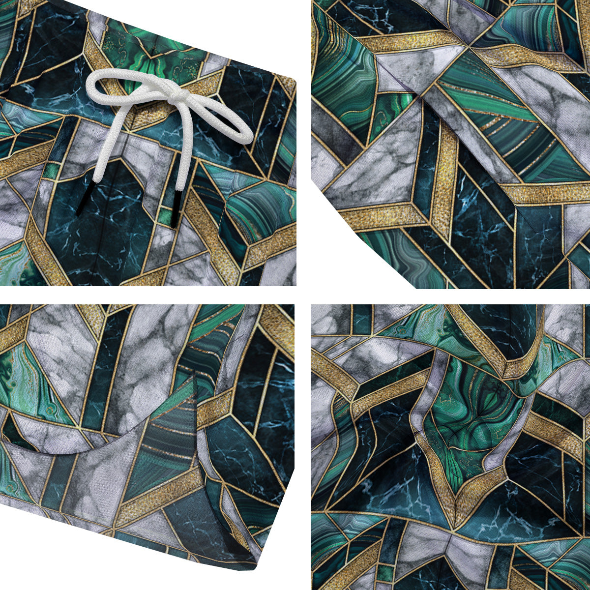 Geometric Marble Dark Green And Gold Print Pattern Men's Running Shorts-grizzshop