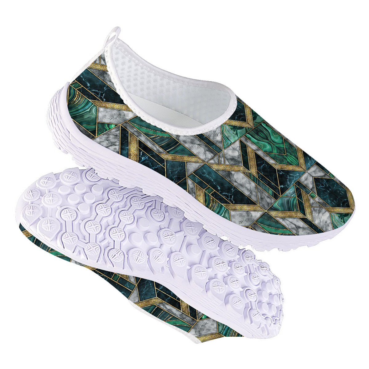 Geometric Marble Dark Green And Gold Print Pattern Nurse Shoes-grizzshop