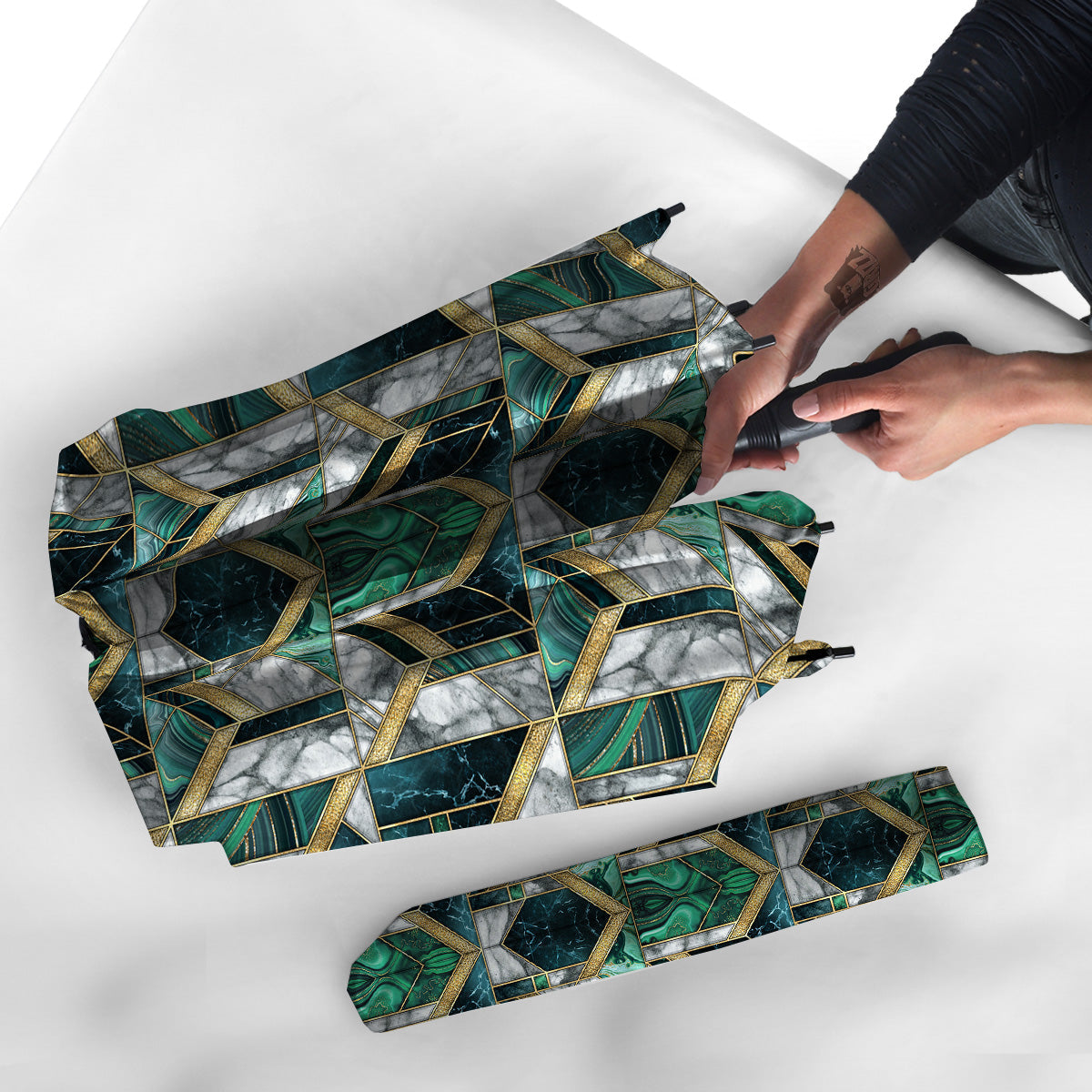 Geometric Marble Dark Green And Gold Print Pattern Umbrella-grizzshop