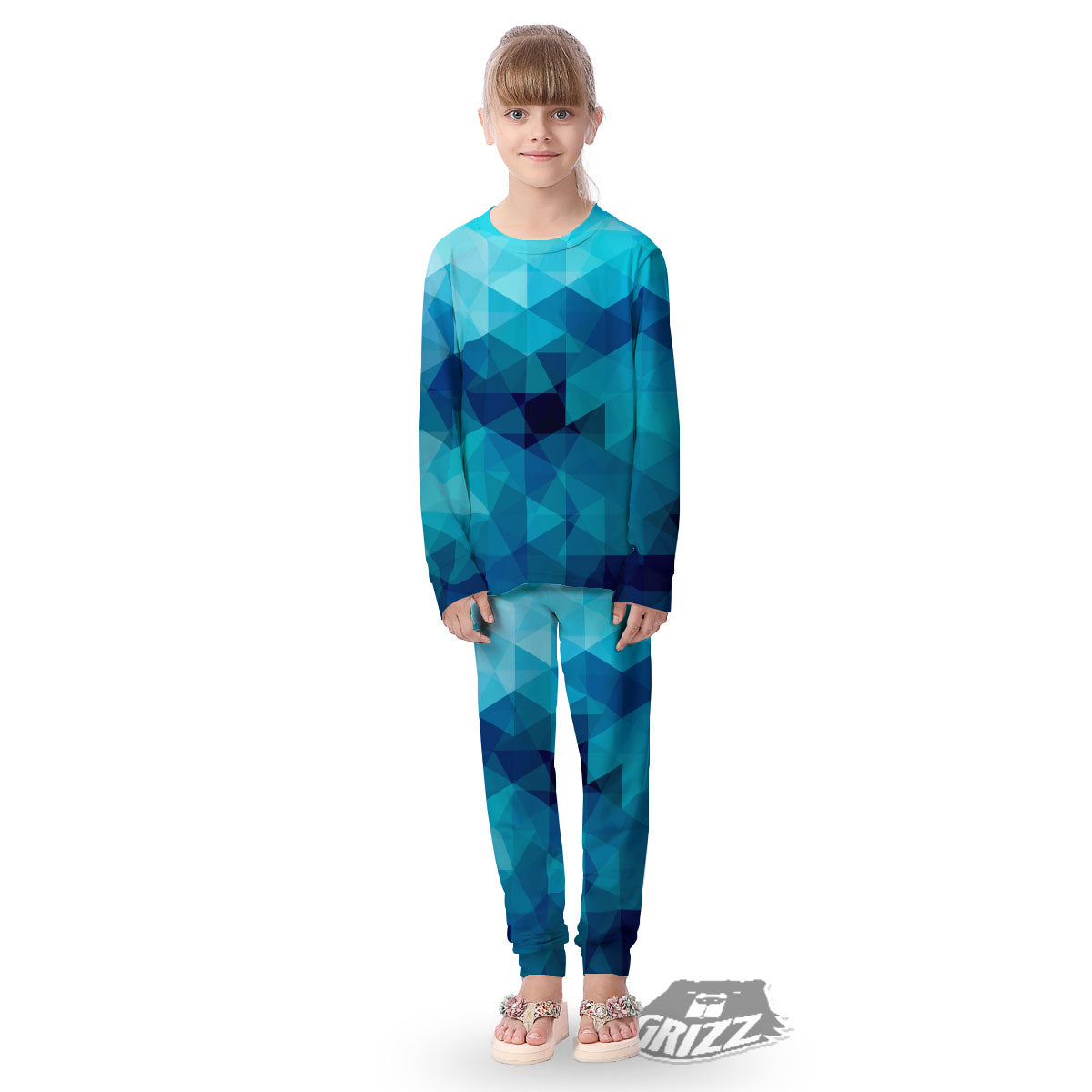 Geometric Mosaic Blue Print Kid's Pajamas-grizzshop