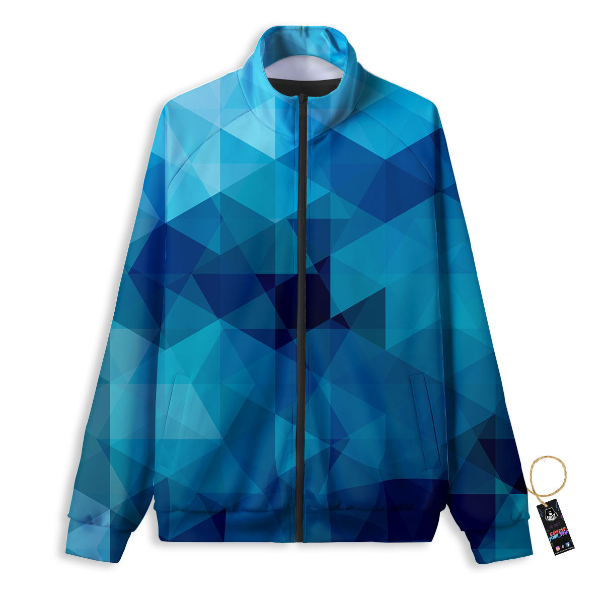 Geometric Mosaic Blue Print Track Jacket-grizzshop