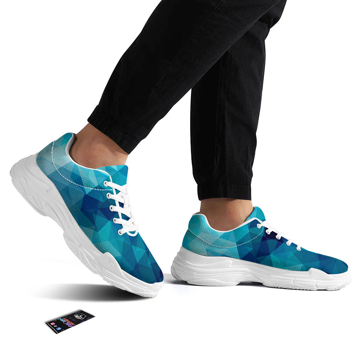 Geometric Mosaic Blue Print White Chunky Shoes-grizzshop