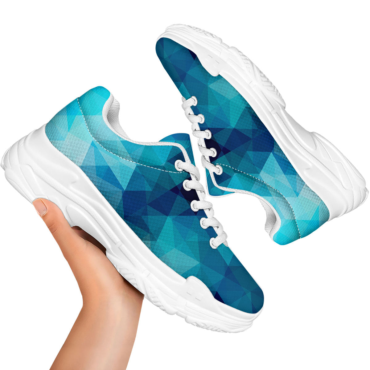 Geometric Mosaic Blue Print White Chunky Shoes-grizzshop