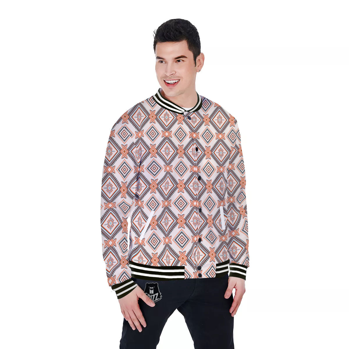 Geometric Native American Print Pattern Baseball Jacket-grizzshop