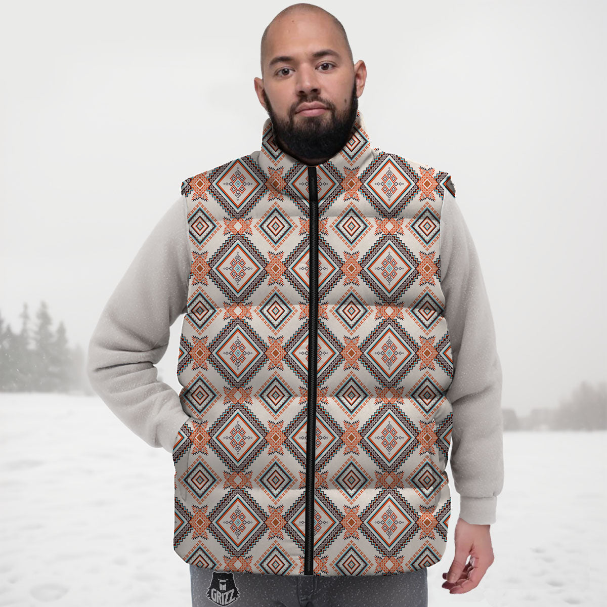 Geometric Native American Print Pattern Down Vest-grizzshop