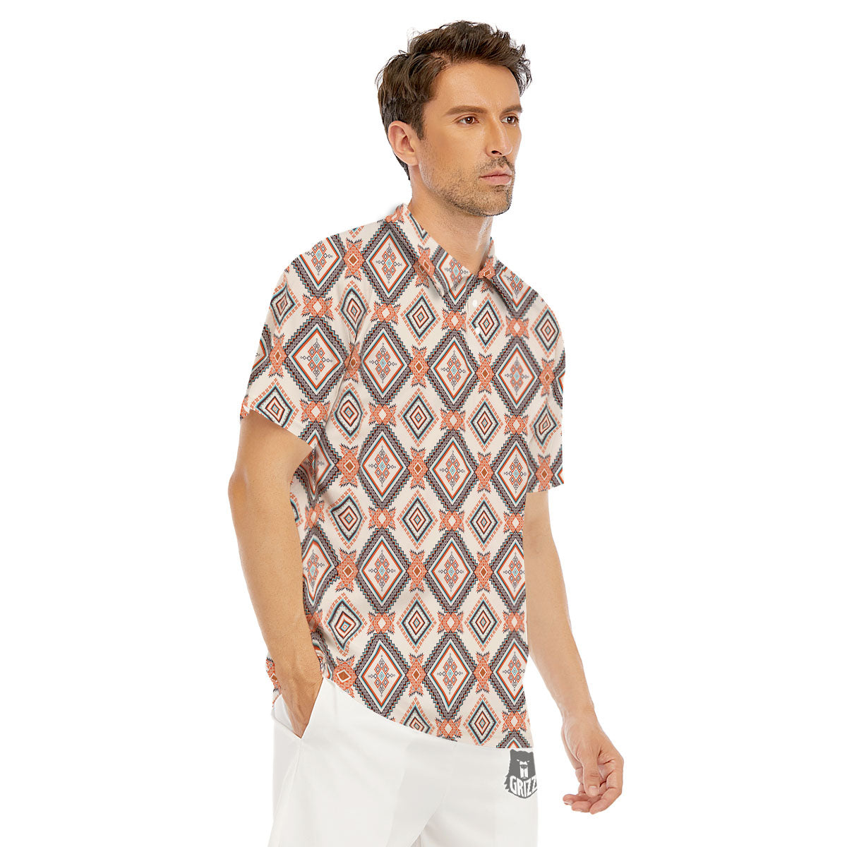 Geometric Native American Print Pattern Men's Golf Shirts-grizzshop