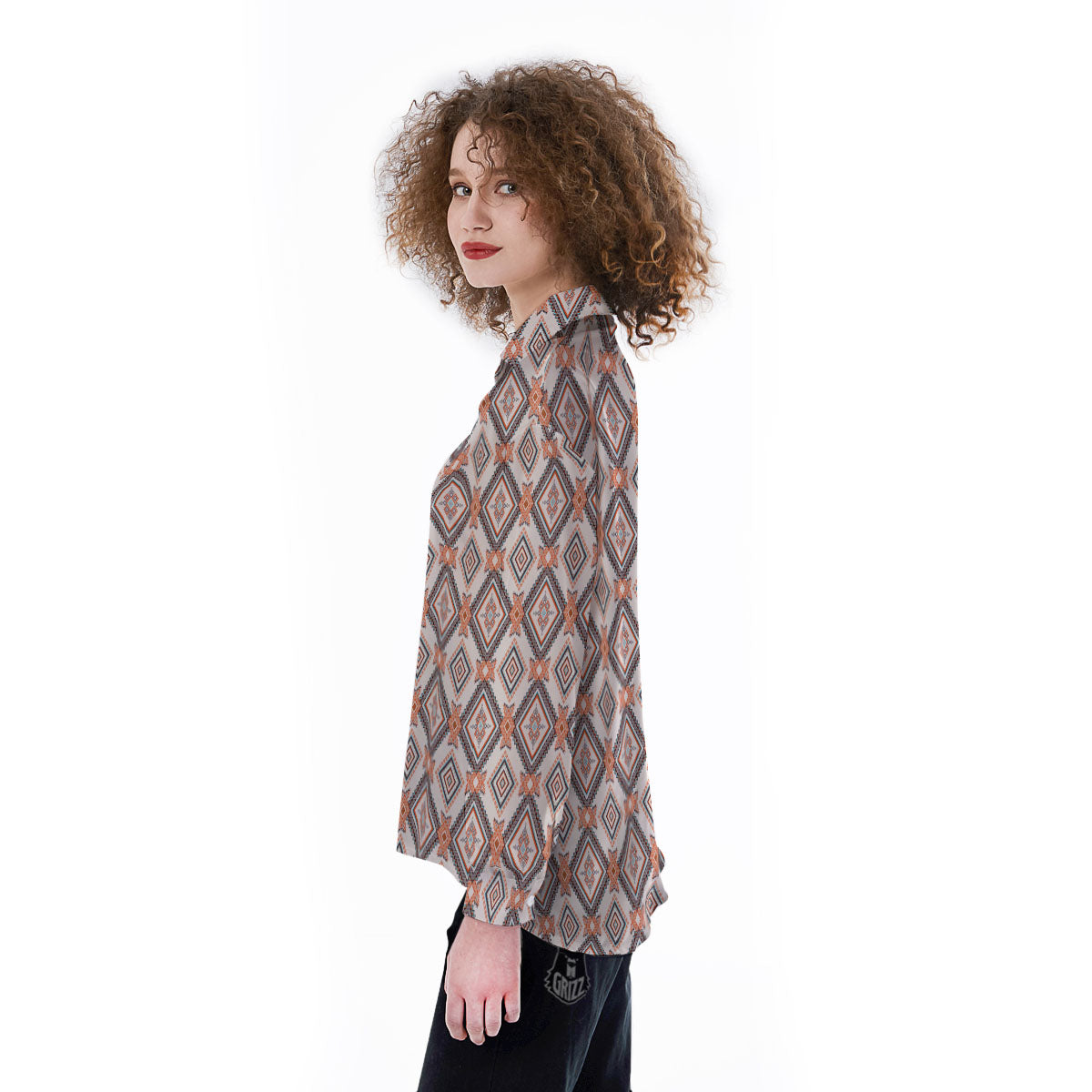 Geometric Native American Print Pattern Women's Long Sleeve Shirts-grizzshop
