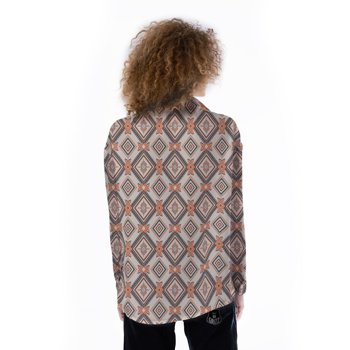 Geometric Native American Print Pattern Women's Long Sleeve Shirts-grizzshop