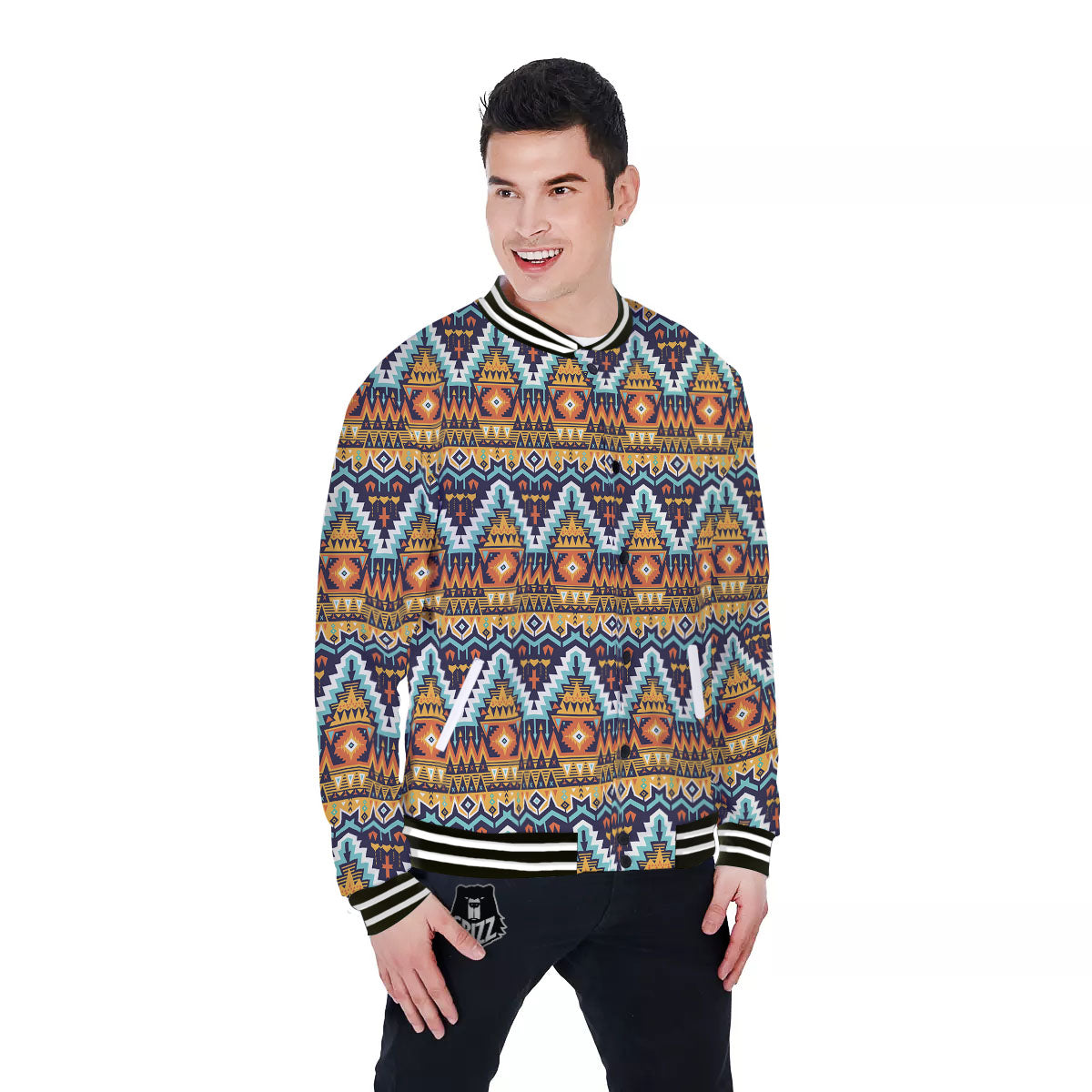 Geometric Navajo Print Pattern Baseball Jacket-grizzshop
