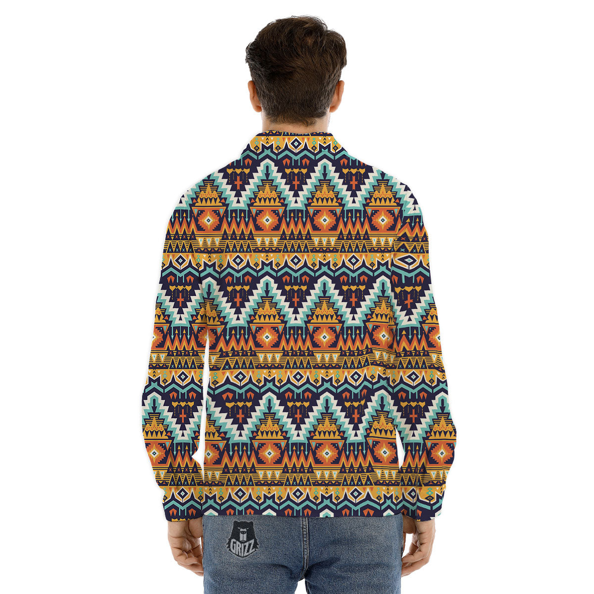 Geometric Navajo Print Pattern Men's Dress Shirts-grizzshop
