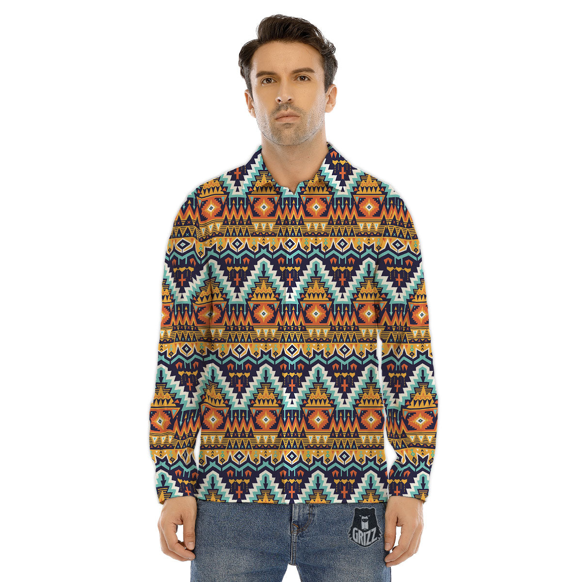 Geometric Navajo Print Pattern Men's Dress Shirts-grizzshop