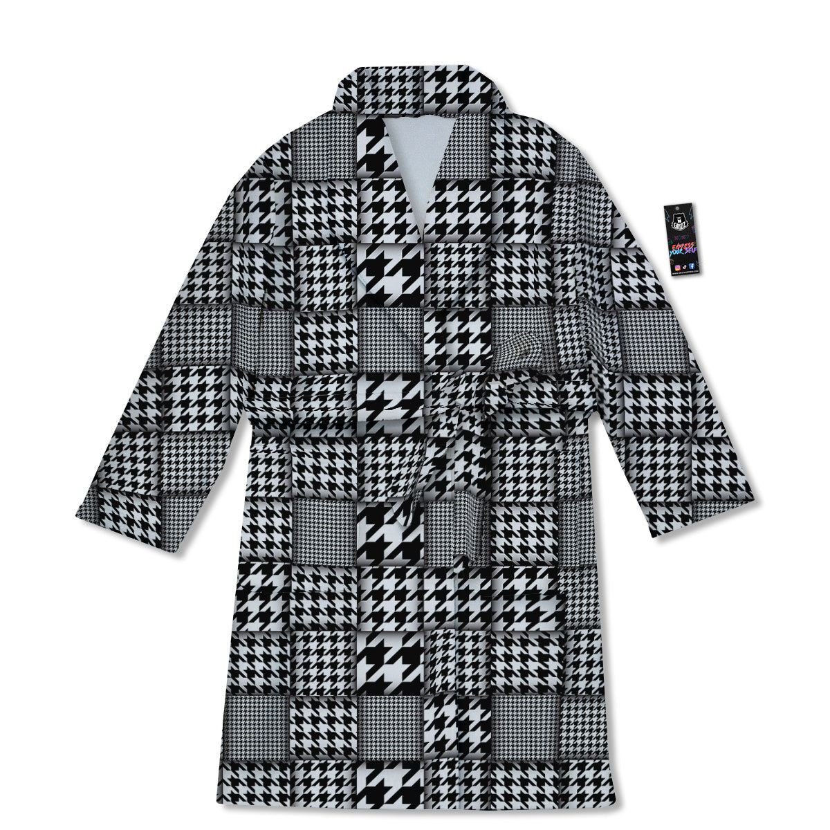 Geometric Patchwork Houndstooth Print Pattern Bathrobe-grizzshop