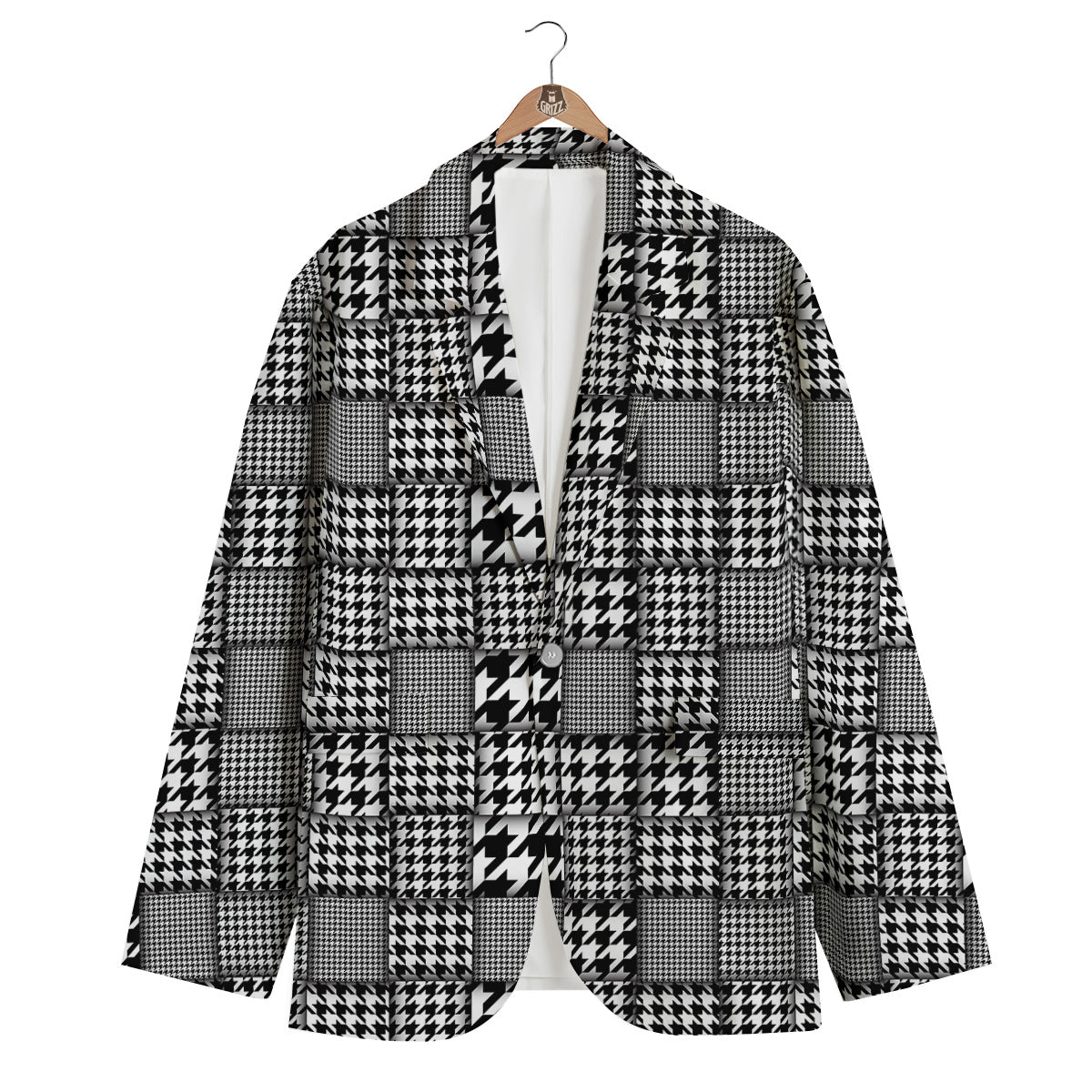 Geometric Patchwork Houndstooth Print Pattern Men's Blazer-grizzshop