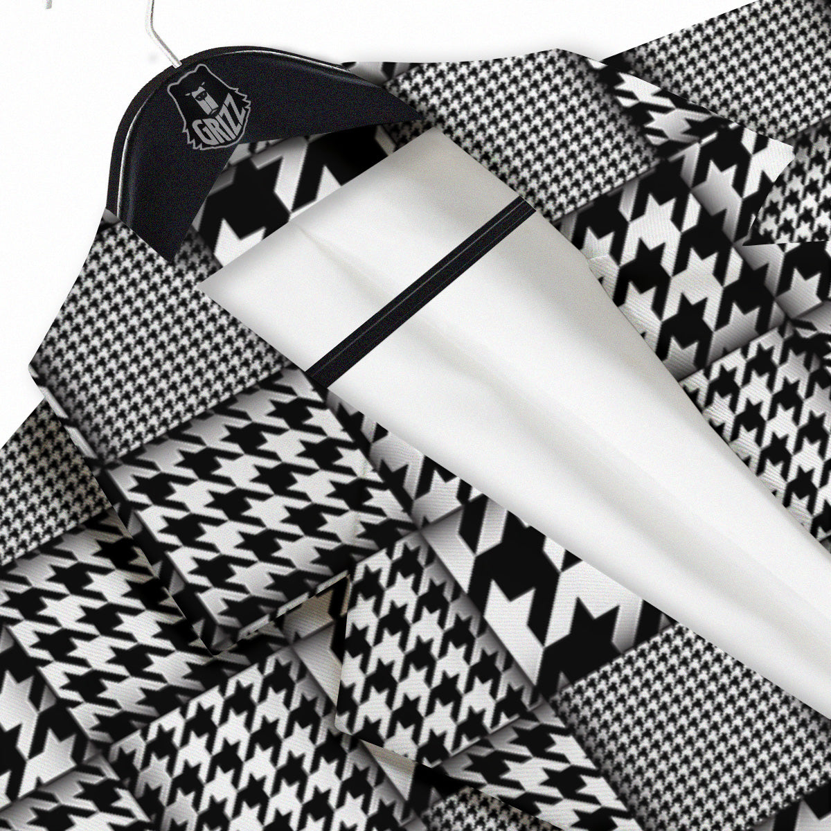 Geometric Patchwork Houndstooth Print Pattern Men's Sport Coat-grizzshop