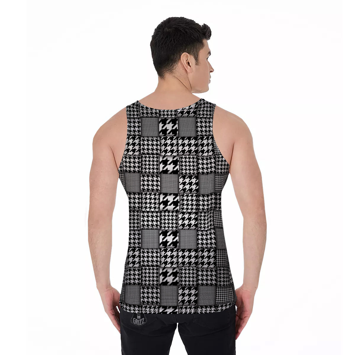 Geometric Patchwork Houndstooth Print Pattern Men's Tank Top-grizzshop