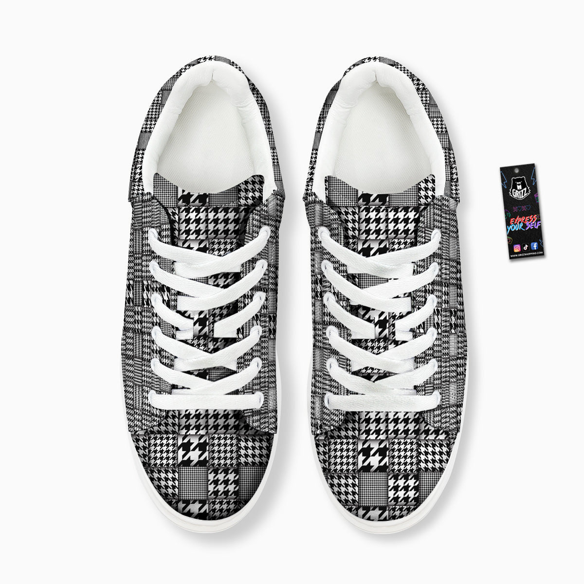 Geometric Patchwork Houndstooth Print Pattern Platform Shoes-grizzshop