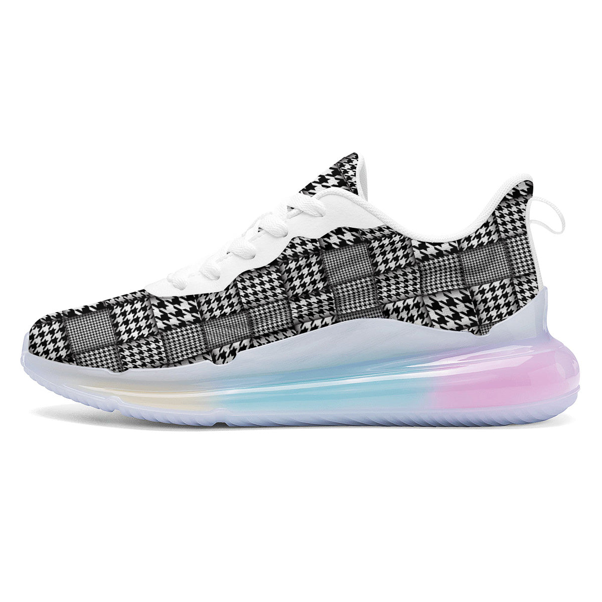 Geometric Patchwork Houndstooth Print Pattern Running Sneakers-grizzshop