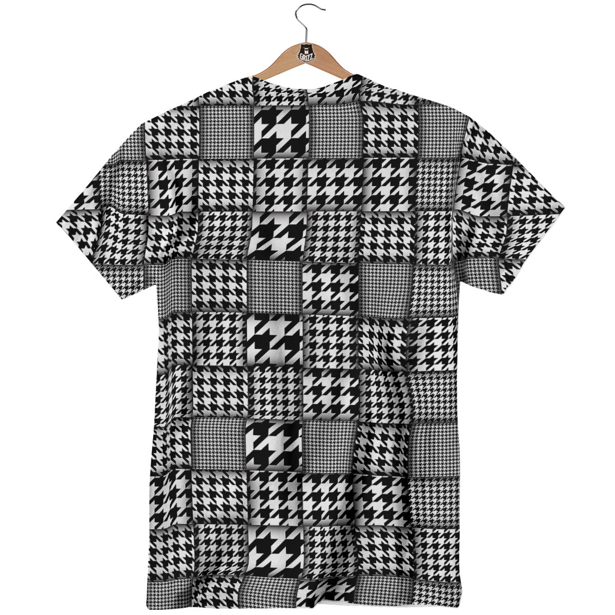 Geometric Patchwork Houndstooth Print Pattern T-Shirt-grizzshop