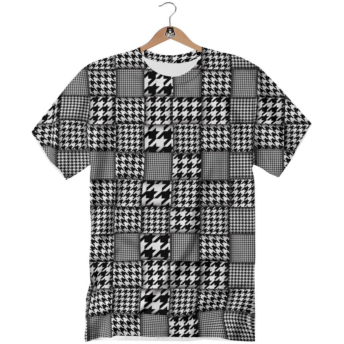 Geometric Patchwork Houndstooth Print Pattern T-Shirt-grizzshop