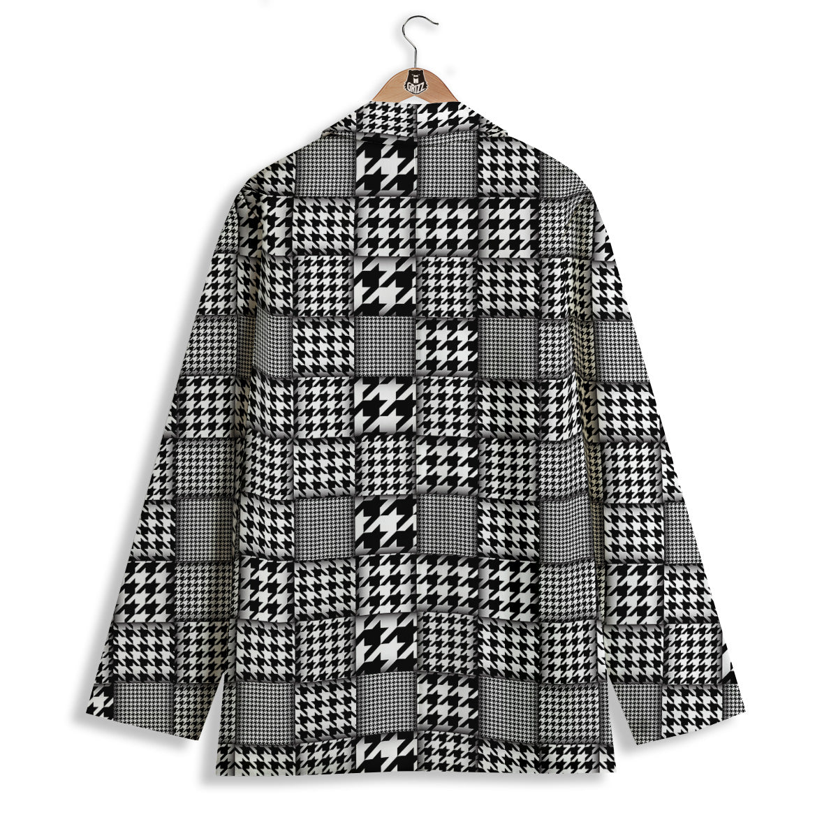 Geometric Patchwork Houndstooth Print Pattern Women's Blazer-grizzshop