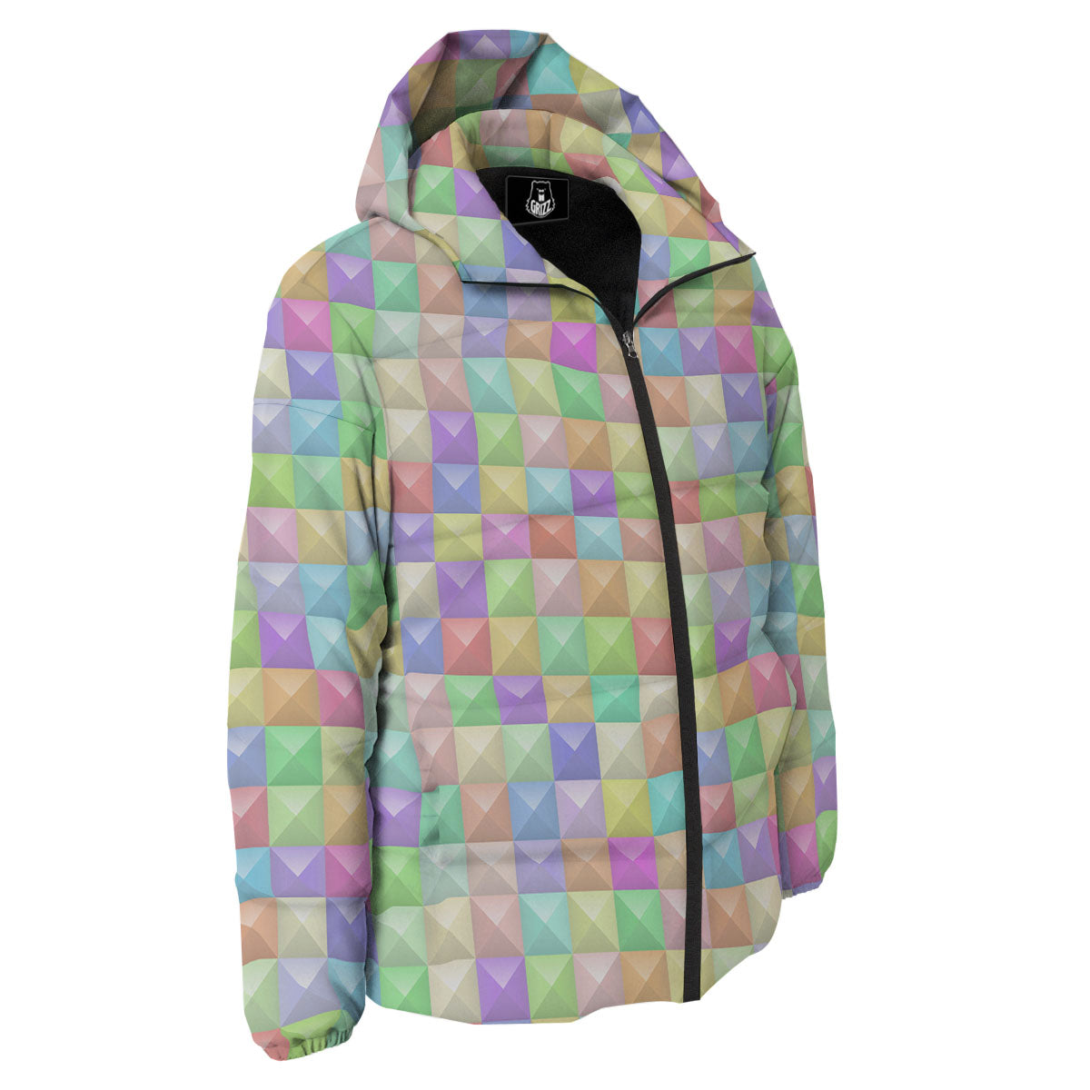 Geometric Polygonal Colorful Print Down Jacket-grizzshop