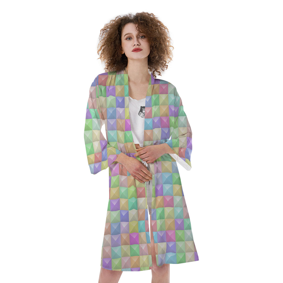 Geometric Polygonal Colorful Print Kimono-grizzshop