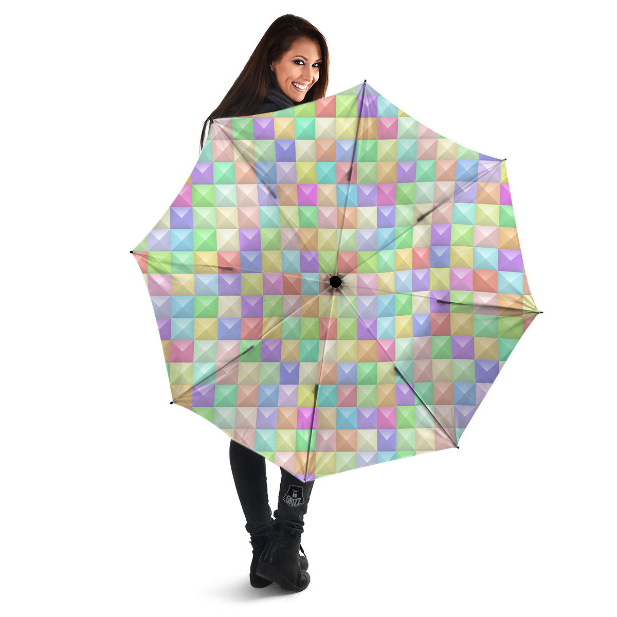 Geometric Polygonal Colorful Print Umbrella-grizzshop